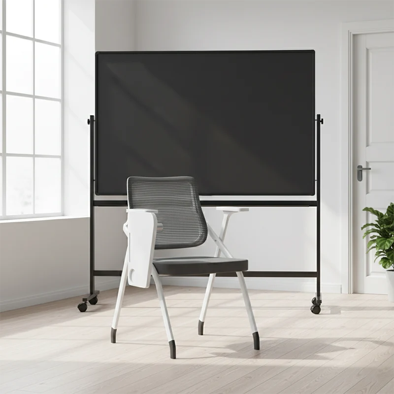 Modern Ergonomic Mesh Desk Chair - Rectangular Folding Training Chair With Flip-Up Writing Tablet For Home Office