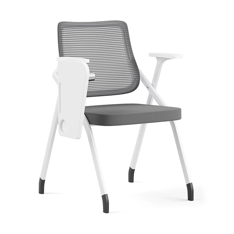Modern Ergonomic Mesh Desk Chair - Rectangular Folding Training Chair With Flip-Up Writing Tablet For Home Office