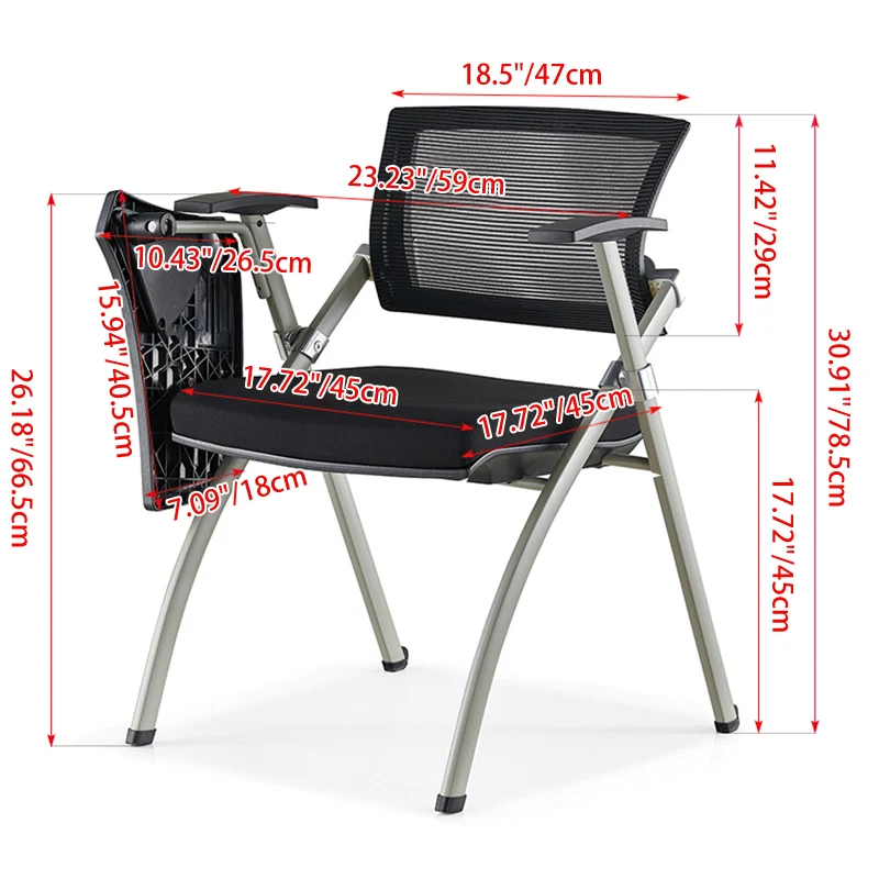 Modern Ergonomic Mesh Office Chair - Rectangular Folding Desk Chair With Optional Writing Tablet For Home Office