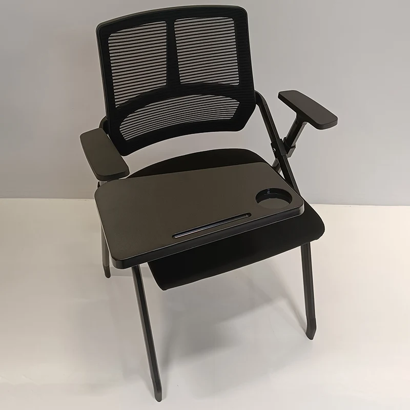 Modern Ergonomic Folding Training Chair With 180° Tablet Arm - Rectangular Nesting Desk Chair With Flip-up Seat & Breathable Mesh Back For Home Office