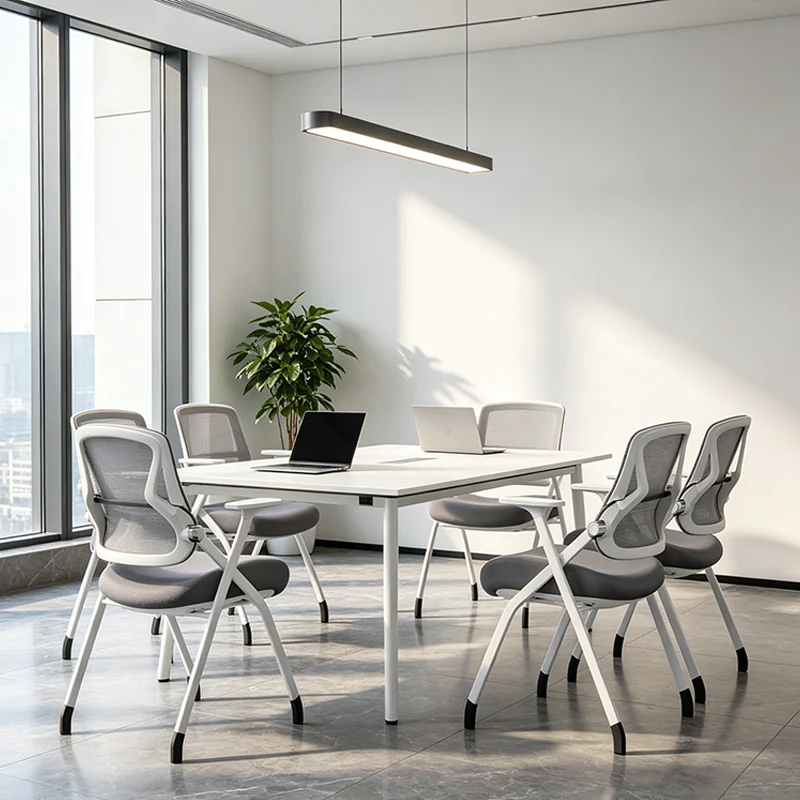Modern Classroom Training Chair With White Steel Frame - Multi-Function Foldable Office Chair For Home Office