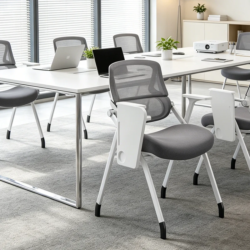 Modern Conference Office Chair With Writing Board - Space Saving Folding Training Desk Chair For Home Office