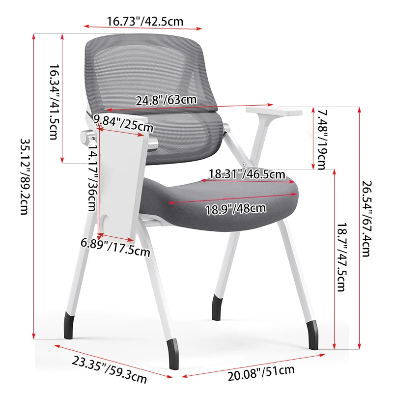 Modern Conference Office Chair With Writing Board - Space Saving Folding Training Desk Chair For Home Office