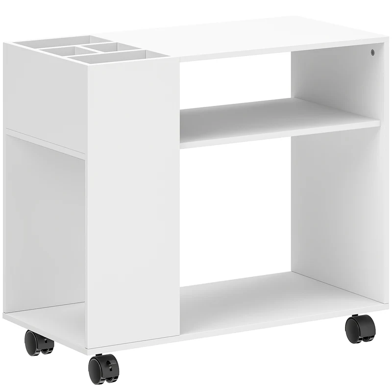 Suporte para Impressora Mesa para Impressora com Compartimento Dividido Prateleiras para Escritório 70x34x60 cm Branco