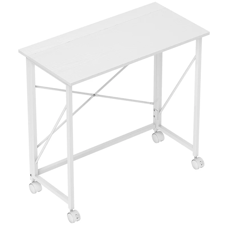 Secretária Dobrável Mesa de Computador 80x40 cm com Rodas para Escritório em Casa Quarto Pequenos Espaços Branco