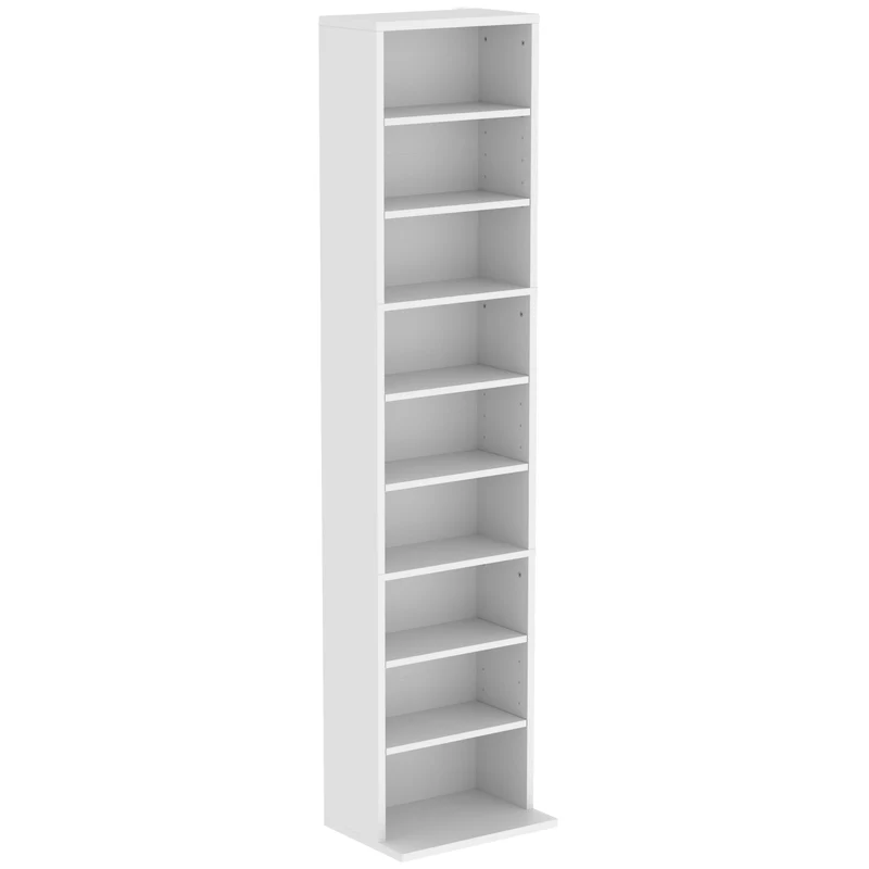 Estante de CD/DVD 9 Níveis Estante Vertical Estreita com 6 Prateleiras Ajustáveis para 260 CDs Branco