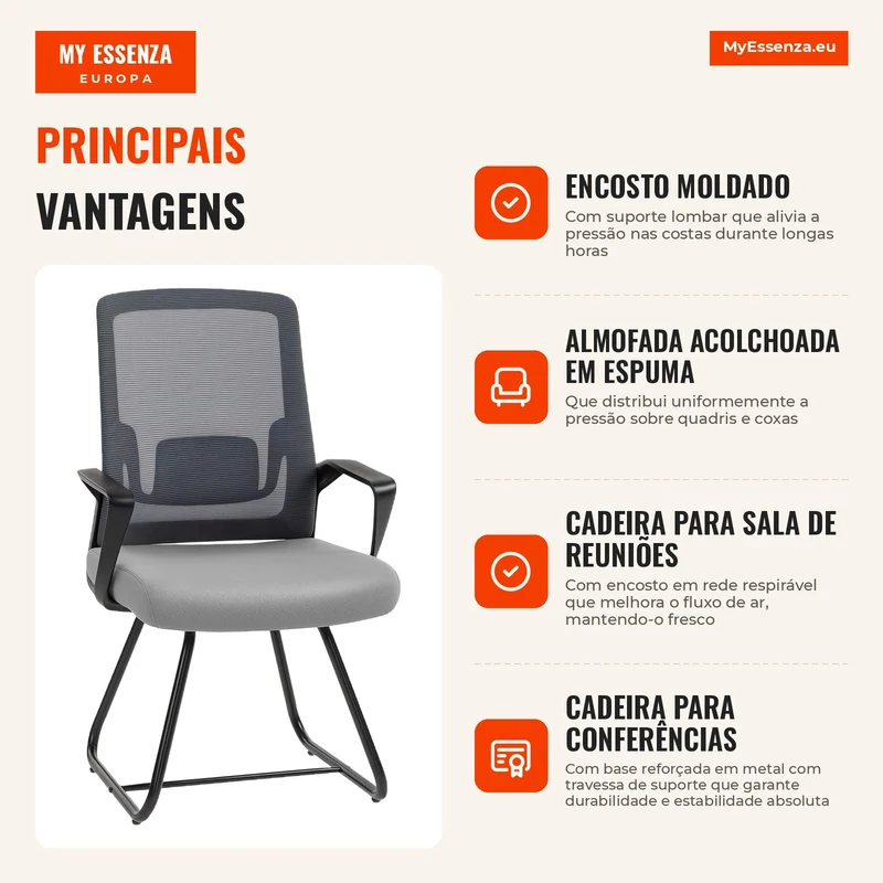 Cadeira de Escritório em Malha Transparente sem Rodas para Sala de Espera e Sala de Conferências Preto