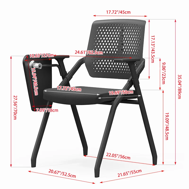 Modern Folding Ergonomic Office Chair - Rectangular Training Chair With 180° Writing Tablet For Home Office