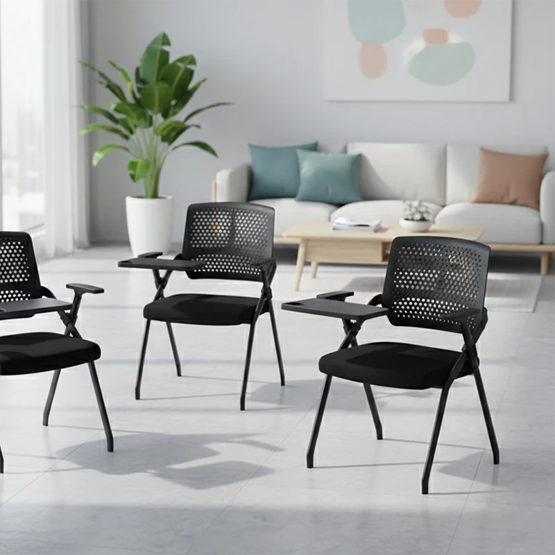 Modern Folding Ergonomic Office Chair - Rectangular Training Chair With 180° Writing Tablet For Home Office