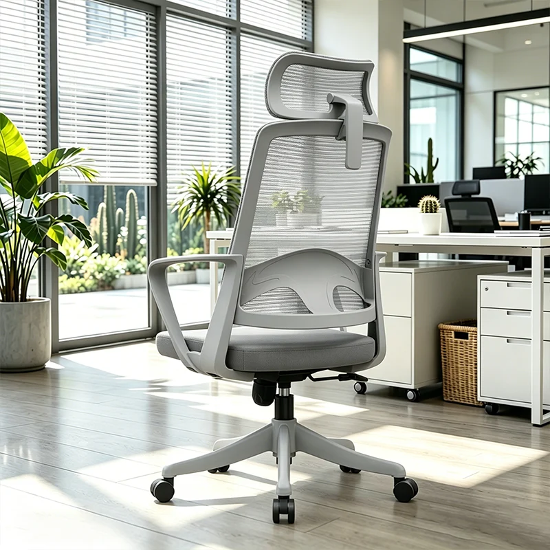 Modern High Back Breathable Mesh Office Chair - Rectangular Adjustable Headrest Lumbar Support Reclining Tilt Desk Chair For Home Office