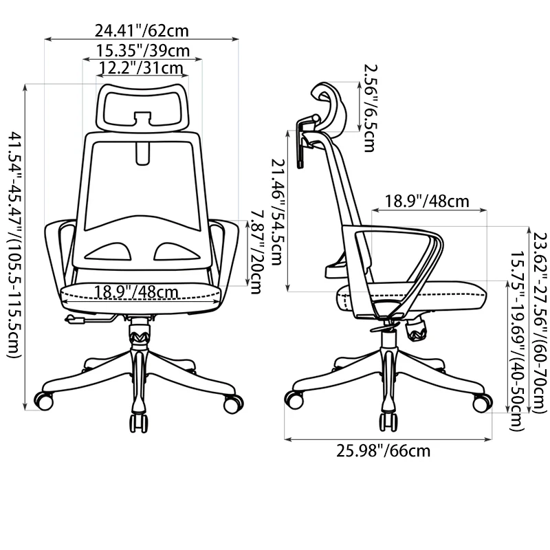 Modern High Back Breathable Mesh Office Chair - Rectangular Adjustable Headrest Lumbar Support Reclining Tilt Desk Chair For Home Office