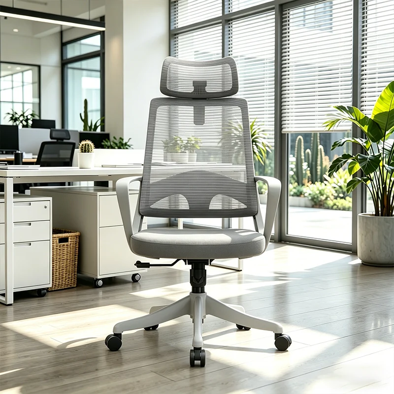 Modern High Back Breathable Mesh Office Chair - Rectangular Adjustable Headrest Lumbar Support Reclining Tilt Desk Chair For Home Office