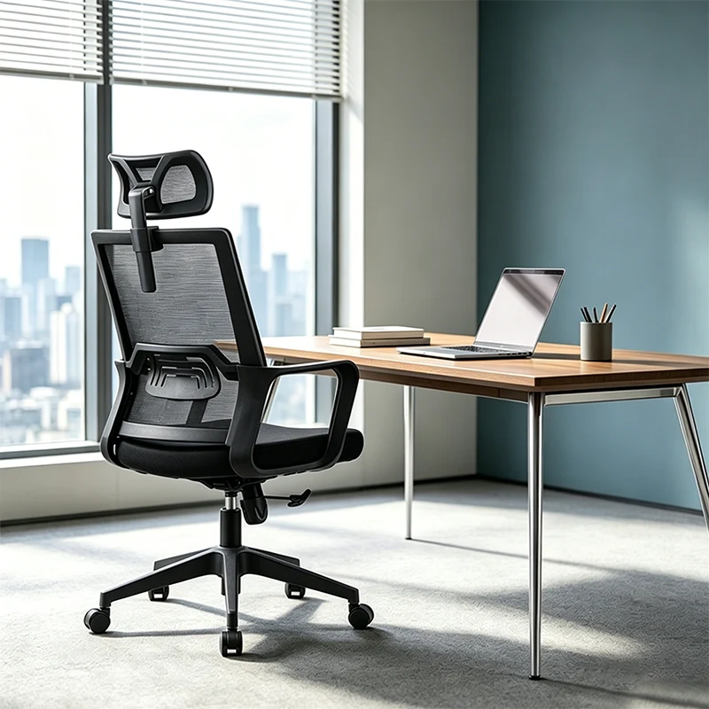 Modern High Back Breathable Mesh Office Chair - Rectangular Adjustable Headrest PU Casters Desk Chair For Home Office