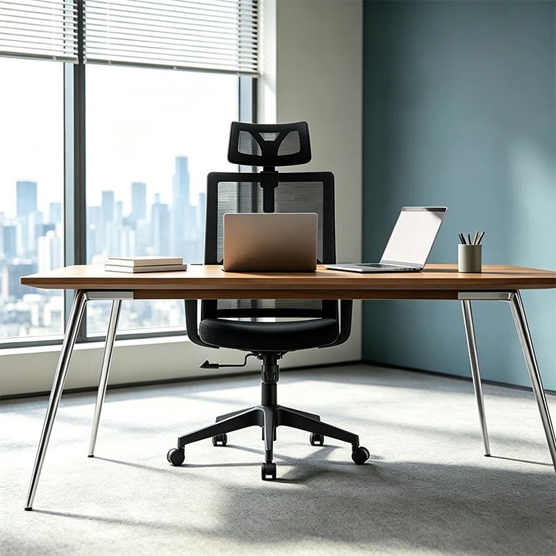 Modern High Back Breathable Mesh Office Chair - Rectangular Adjustable Headrest PU Casters Desk Chair For Home Office
