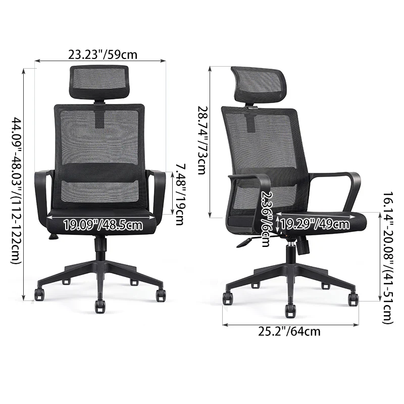 Modern Ergonomic High Back Breathable Mesh Office Chair - Rectangular Adjustable Headrest Desk Chair For Home Office
