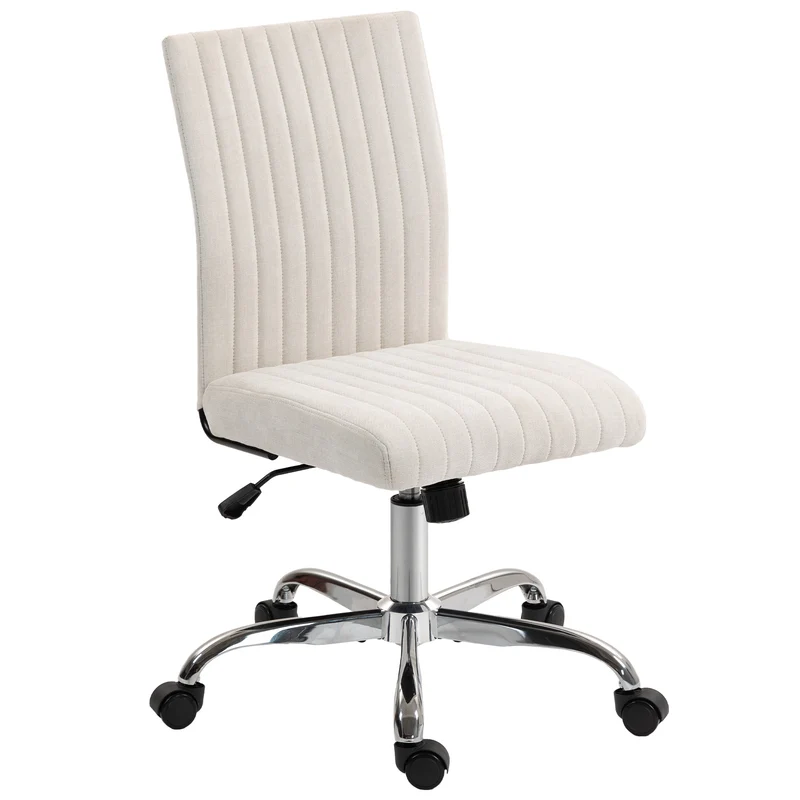 Cadeira de Escritório Sem Braços Ajustável 46-56 cm Giratória 360° Creme