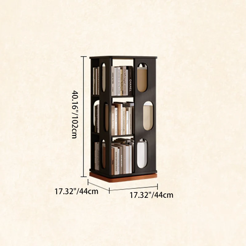 Contemporary Ash Wood Bookcase Storage Organizer - Rectangular 360° Rotating Solid Wood Bookshelf Tower 3/4/5/6 Tier For Home Office