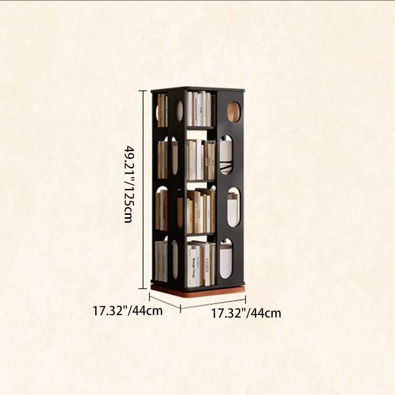 Contemporary Ash Wood Bookcase Storage Organizer - Rectangular 360° Rotating Solid Wood Bookshelf Tower 3/4/5/6 Tier For Home Office