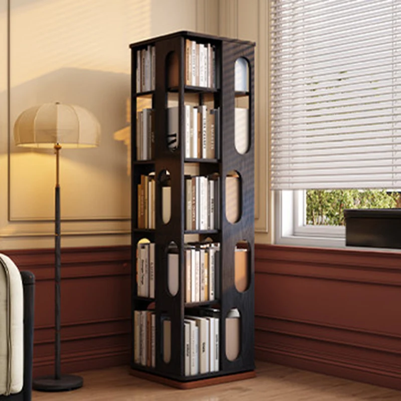 Contemporary Ash Wood Bookcase Storage Organizer - Rectangular 360° Rotating Solid Wood Bookshelf Tower 3/4/5/6 Tier For Home Office