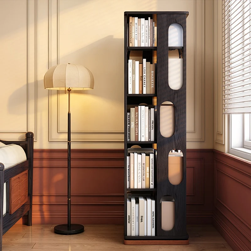 Contemporary Ash Wood Bookcase Storage Organizer - Rectangular 360° Rotating Solid Wood Bookshelf Tower 3/4/5/6 Tier For Home Office