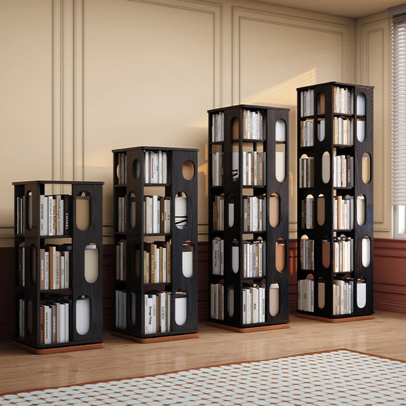 Contemporary Ash Wood Bookcase Storage Organizer - Rectangular 360° Rotating Solid Wood Bookshelf Tower 3/4/5/6 Tier For Home Office