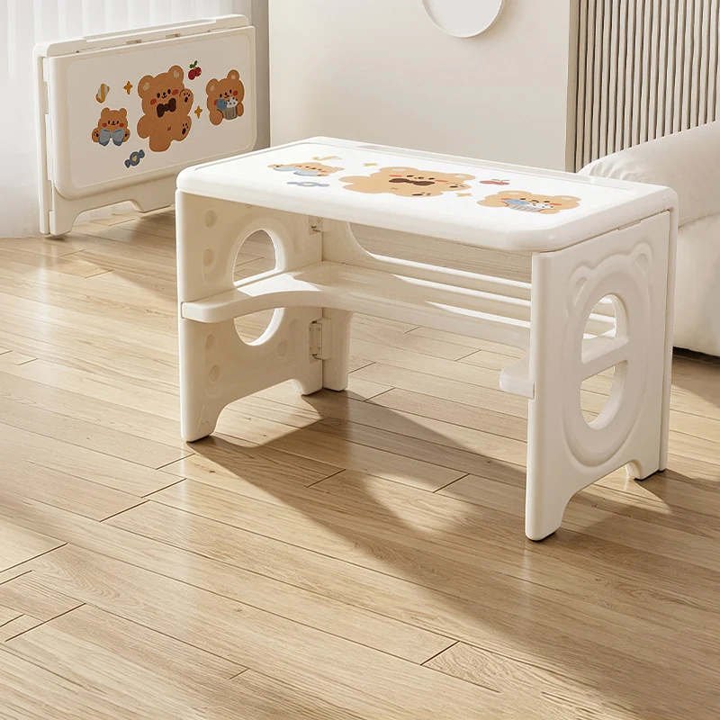 Modern Minimalist PE Foldable Square Kids Study Desk Chair Set 2-Tier Folding Toddler Desk For Living Room