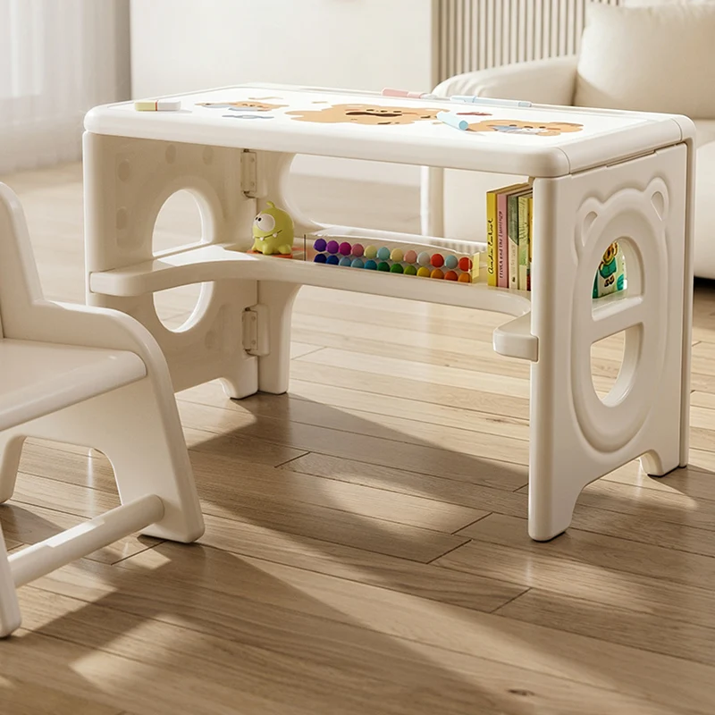 Modern Minimalist PE Foldable Square Kids Study Desk Chair Set 2-Tier Folding Toddler Desk For Living Room