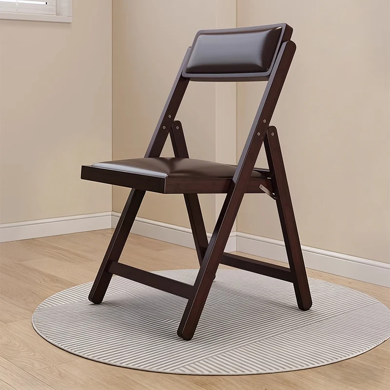 Traditional Chinese Bamboo Faux Leather Foldable Square Study Chair Backrest Accent Chair For Living Room