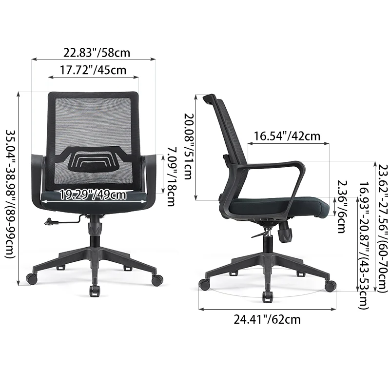 Modern Ergonomic Mid Back Mesh Office Chair - Rectangular Lumbar Support Reclining Tilt Desk Chair For Home Office
