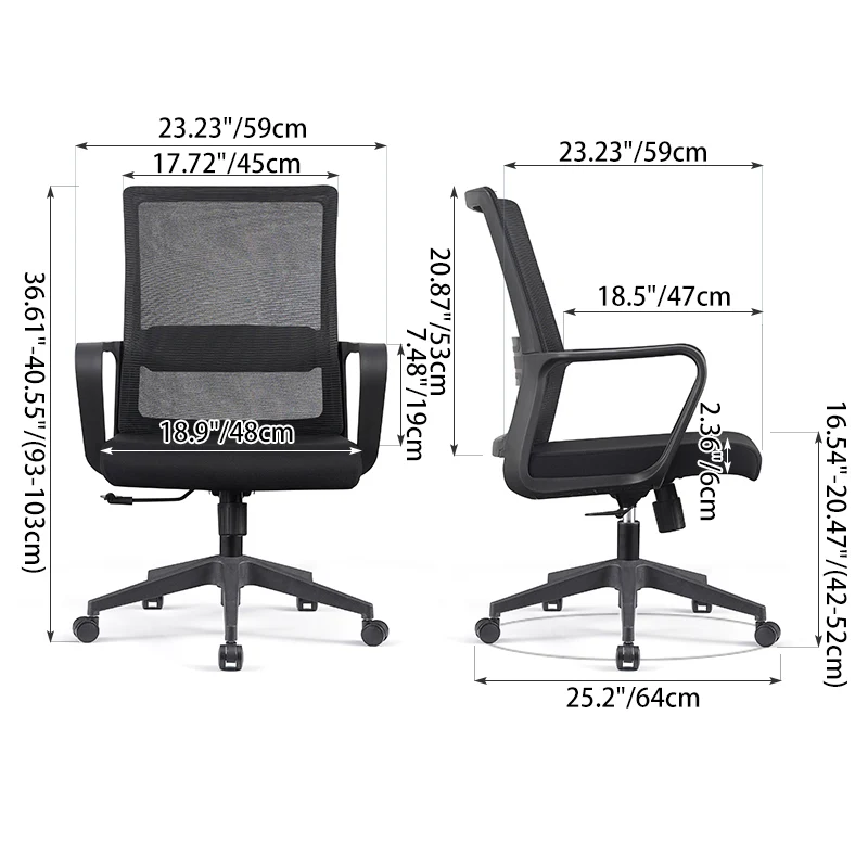 Modern Adjustable Mid-Back Mesh Task Chair - Rectangular Lumbar Support Reclining Tilt Desk Chair For Home Office