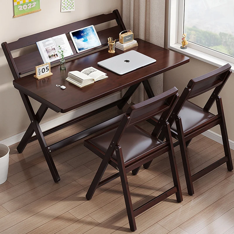 Traditional Chinese Bamboo Rectangular Foldable Study Desk 1-Tier Folding Writing Table For Living Room