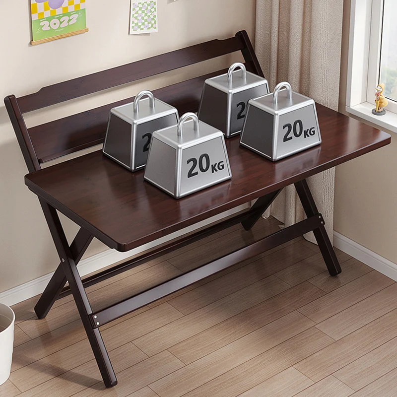 Traditional Chinese Bamboo Rectangular Foldable Study Desk 1-Tier Folding Writing Table For Living Room