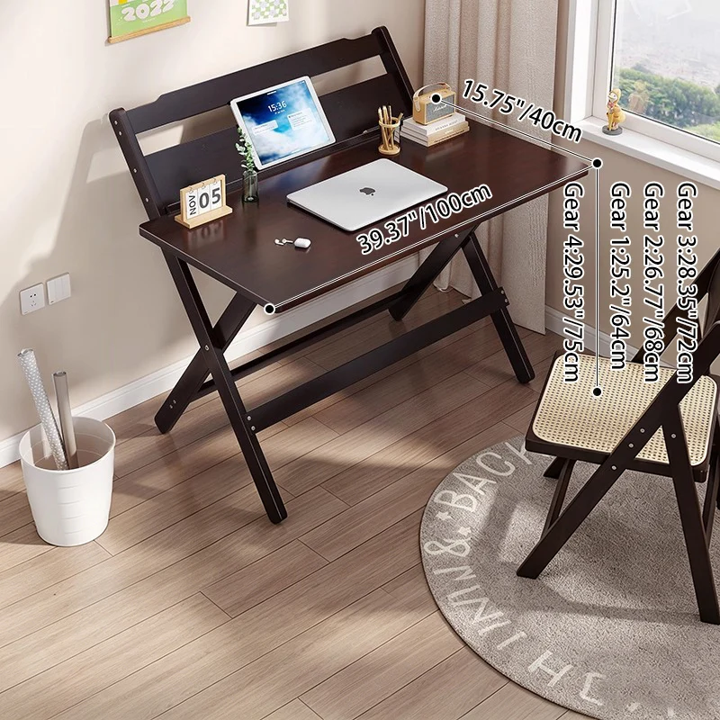 Traditional Chinese Bamboo Rectangular Foldable Study Desk 1-Tier Folding Writing Table For Living Room