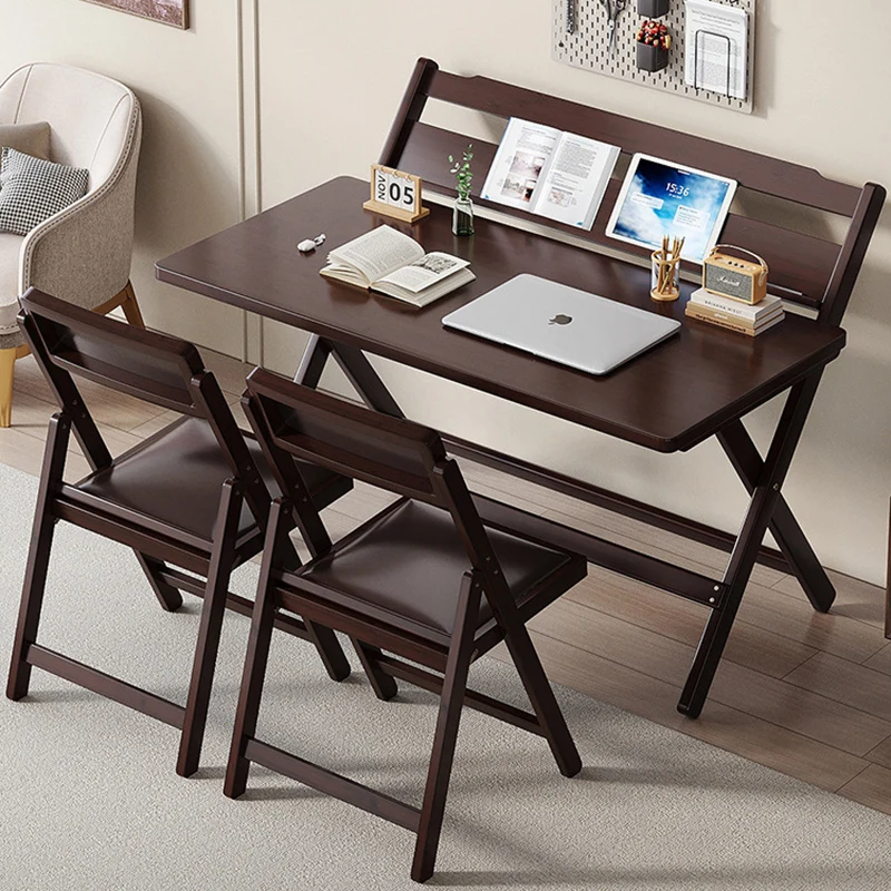 Traditional Chinese Bamboo Rectangular Foldable Study Desk 1-Tier Folding Writing Table For Living Room