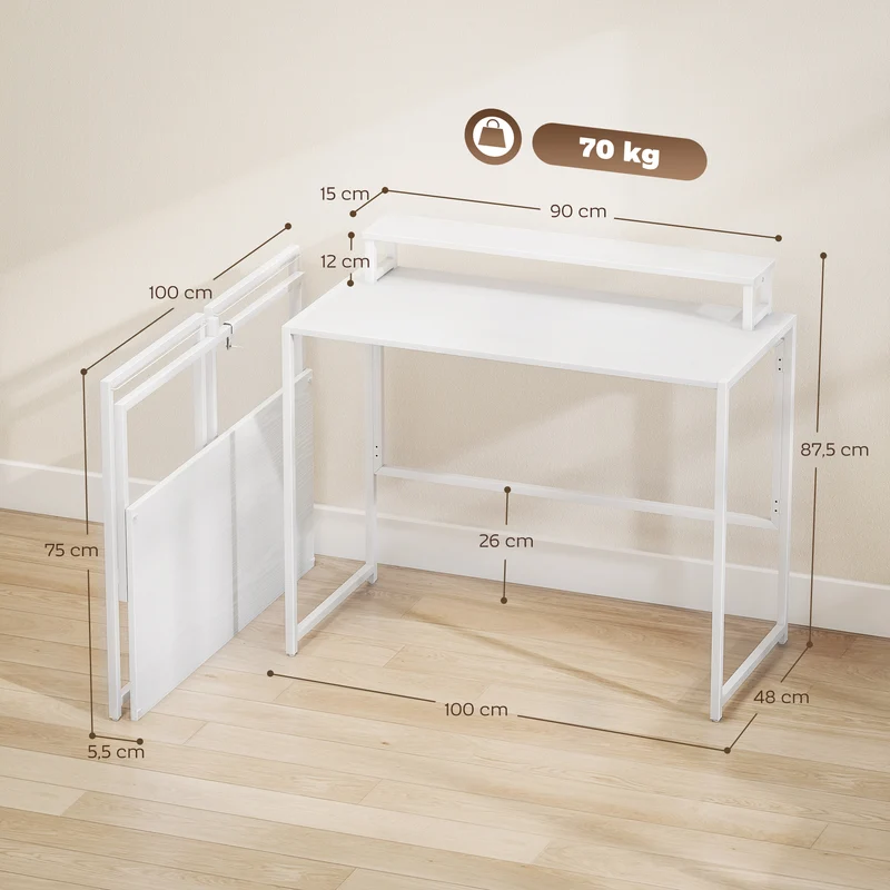 Mesa dobrável para computador com suporte para monitor para escritório 100 x 48 x 87,5 cm