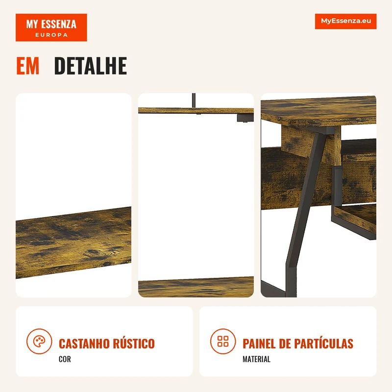 Mesa de Computador com Rodízios e Prateleiras de Arrumação Estação de Trabalho com Bandeja para Teclado 80x50x130 cm Castanho