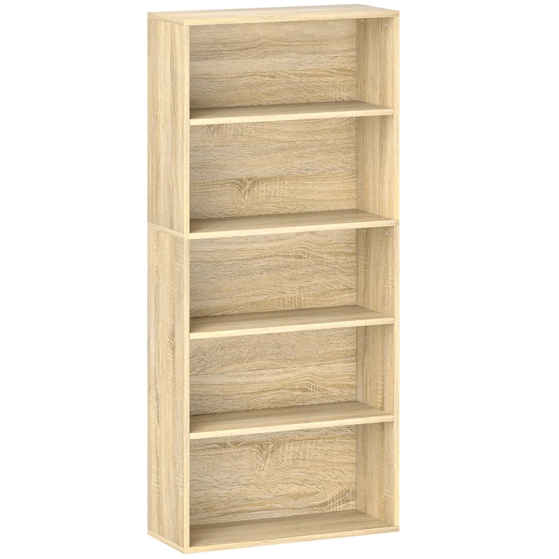 Estante prateleira de arrumação 5 níveis com prateleiras ajustáveis para sala, quarto, escritório, 60x24x133,5cm, natural