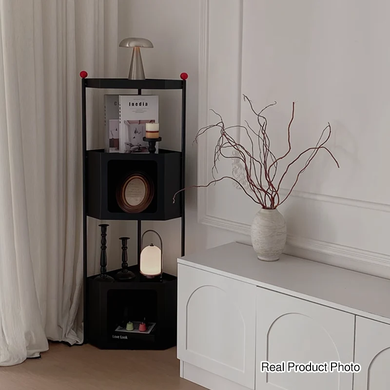 Contemporary Industrial Iron Triangular Floor-Standing Corner Storage Shelf 3-Layer For Living Room