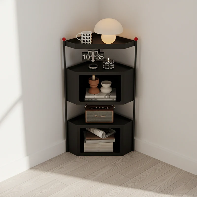 Contemporary Industrial Iron Triangular Floor-Standing Corner Storage Shelf 3-Layer For Living Room