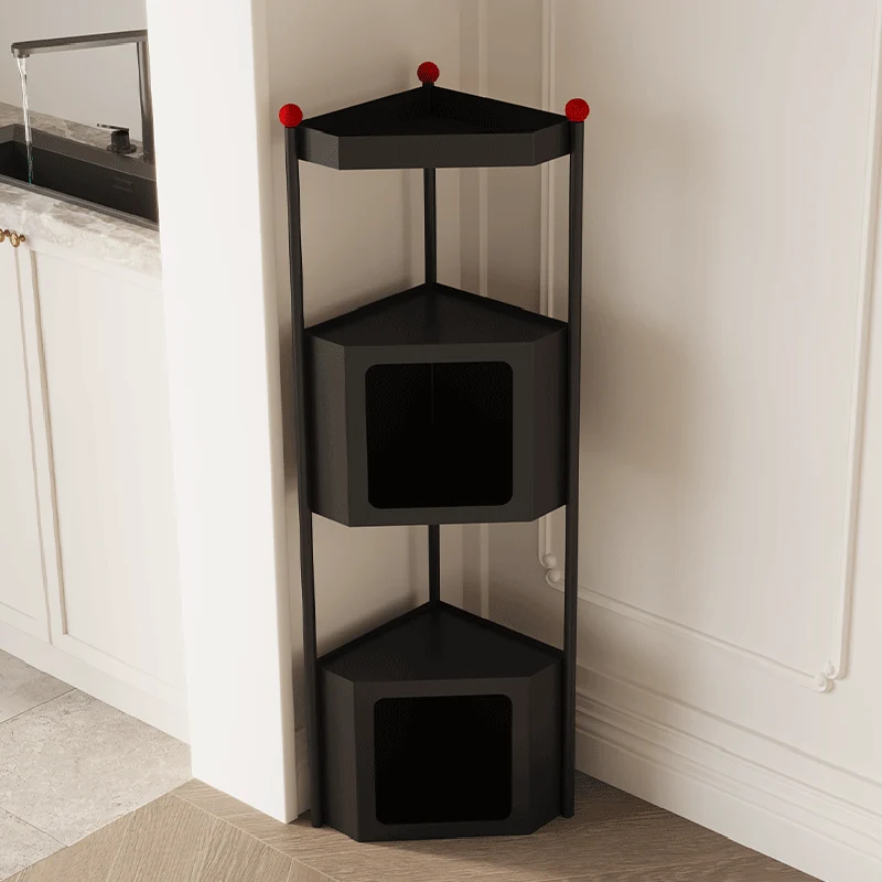 Contemporary Industrial Iron Triangular Floor-Standing Corner Storage Shelf 3-Layer For Living Room