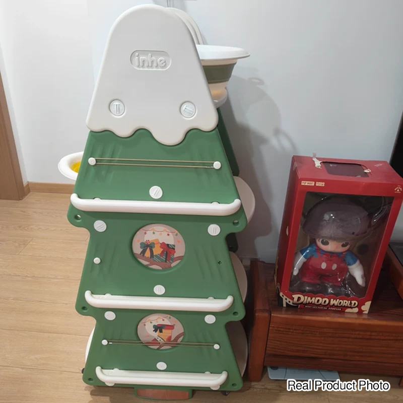 Contemporary Creative Christmas Tree PP & PE Plastic Kids Movable Bookshelf 4-Layer For Study