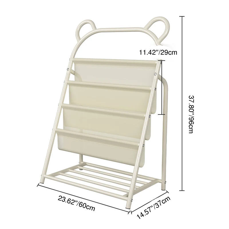 Modern Simplicity Iron Polyester Fabric Cartoon Line Bear Kids Lightweight Bookshelf 4-Tier For Study
