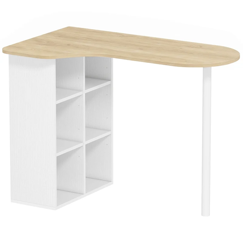 Secretária Irregular Mesa de Computador 100x59 cm com 6 Compartimentos 4 Prateleiras Ajustáveis e Estrutura em Aço Carvalho