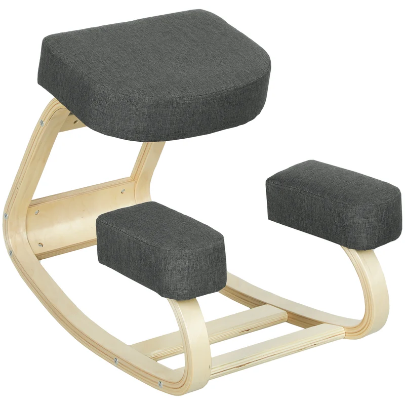 Cadeira ajoelhada, banqueta ergonômica estofada para postura saudável, madeira de bétula, capacidade de 120 kg, Cinza escuro
