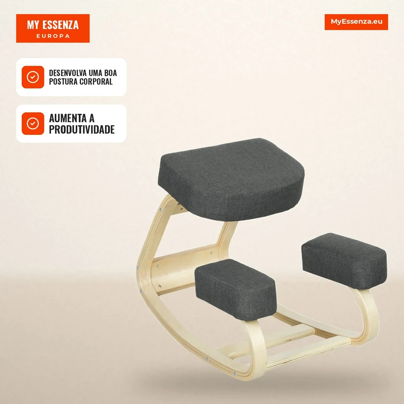 Cadeira ajoelhada, banqueta ergonômica estofada para postura saudável, madeira de bétula, capacidade de 120 kg, Cinza escuro