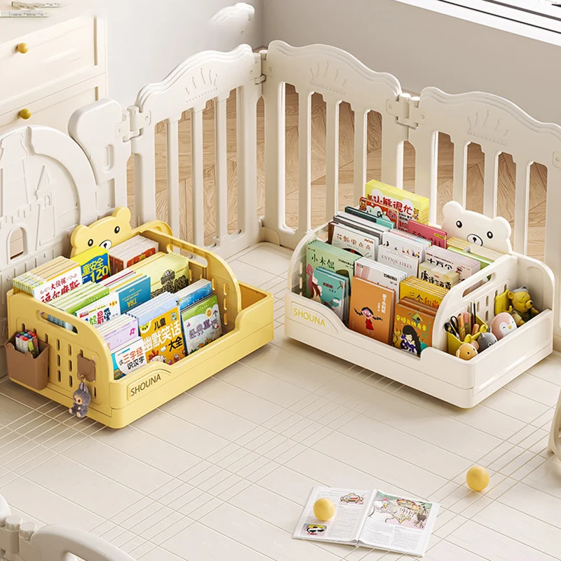 Modern Minimalist PP Plastic Cartoon Bear Trapezoidal Kids Lightweight Desktop Bookshelf 2-Divider For Study