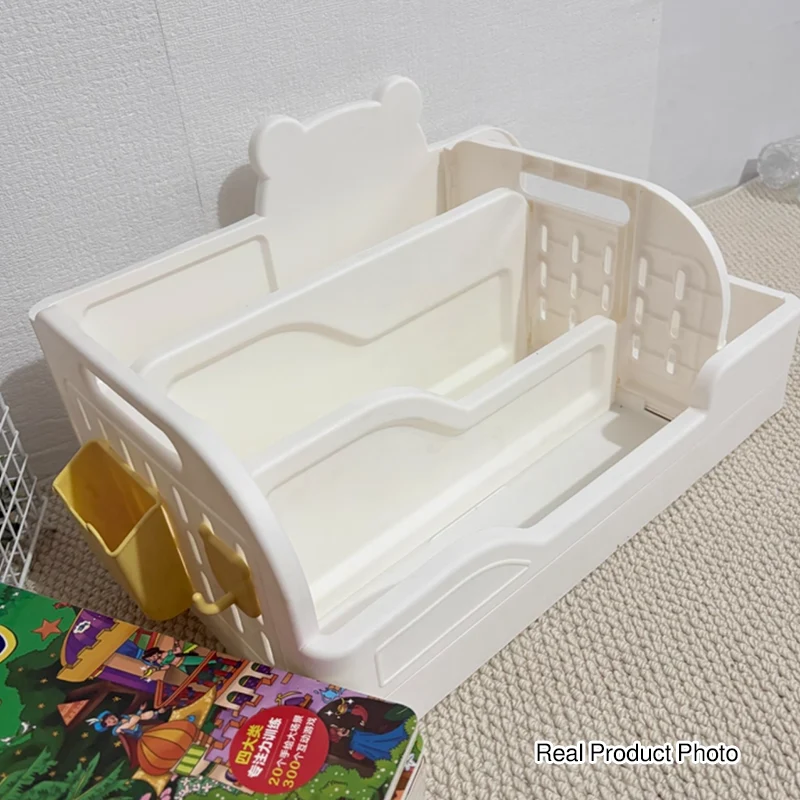 Modern Minimalist PP Plastic Cartoon Bear Trapezoidal Kids Lightweight Desktop Bookshelf 2-Divider For Study