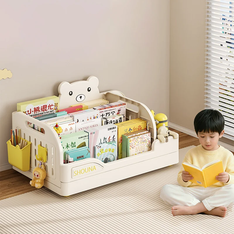 Modern Minimalist PP Plastic Cartoon Bear Trapezoidal Kids Lightweight Desktop Bookshelf 2-Divider For Study