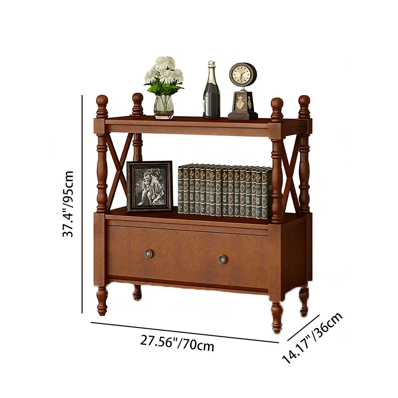 Traditional European Rubberwood MDF Rectangular Bookshelf 2/3/4/5-Tier For Living Room