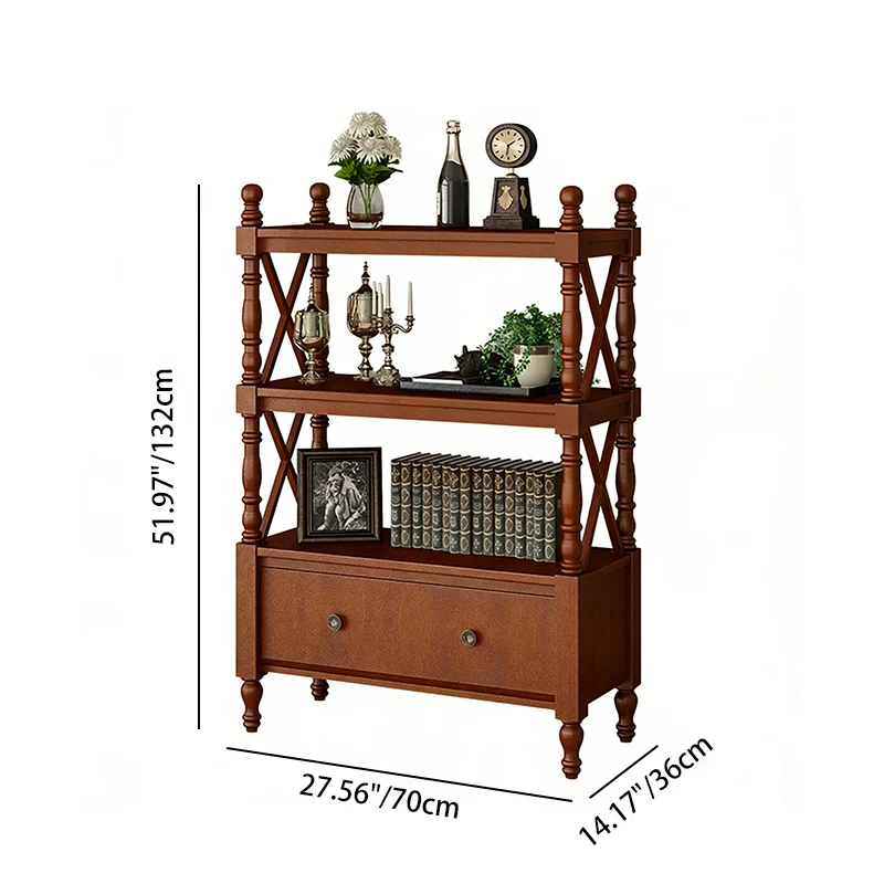 Traditional European Rubberwood MDF Rectangular Bookshelf 2/3/4/5-Tier For Living Room